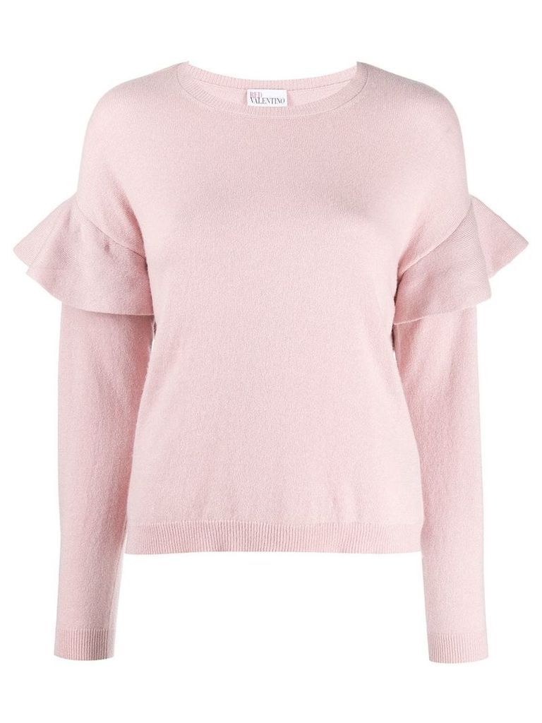 Red Valentino RED(V) frilled crew neck knitted sweater - PINK