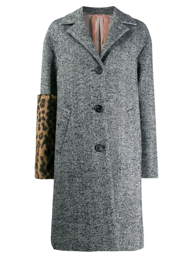 Nº21 leopard print panel coat - Grey