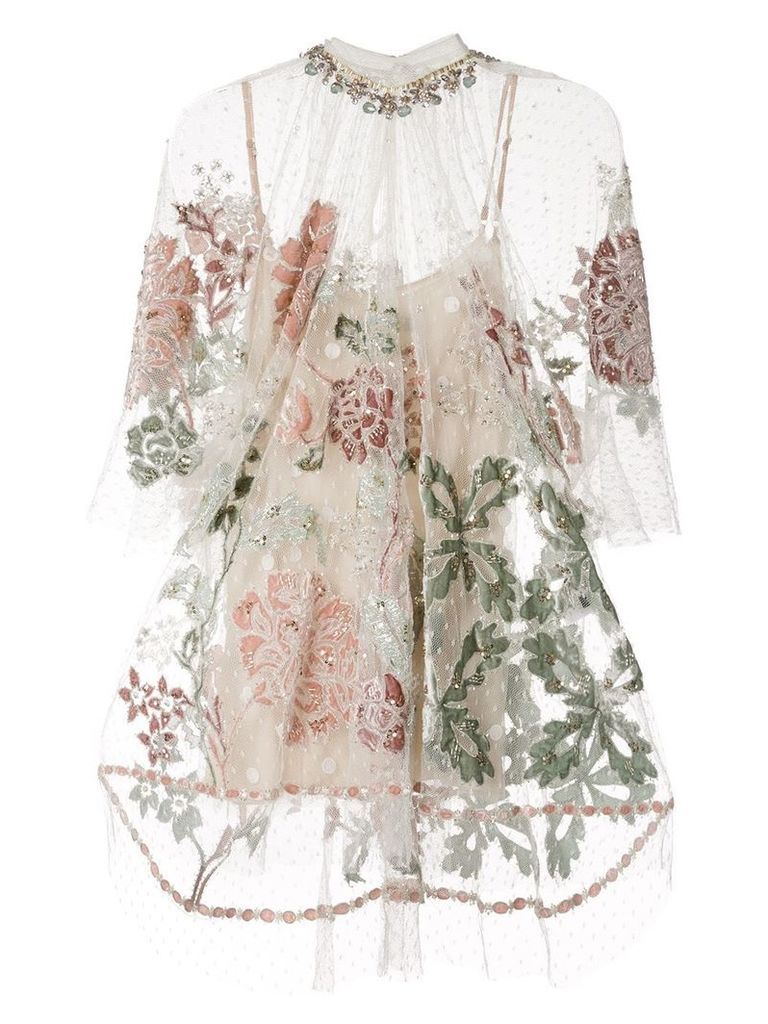 Biyan floral embroidered mesh top - NEUTRALS