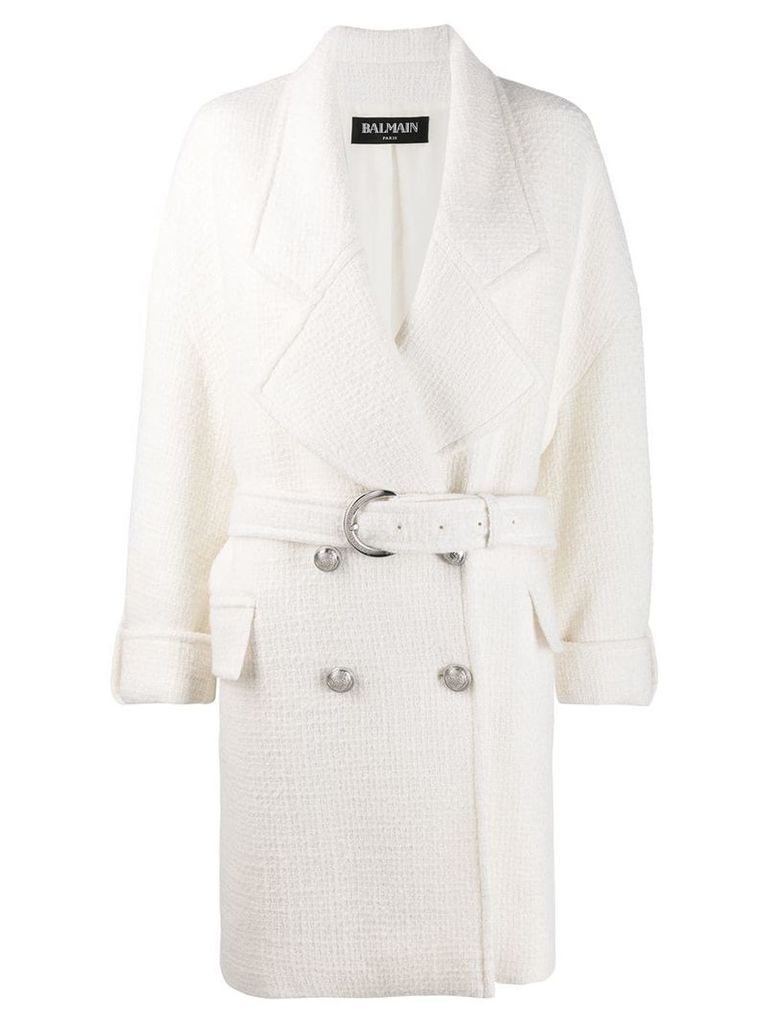 Balmain large belted coat - White
