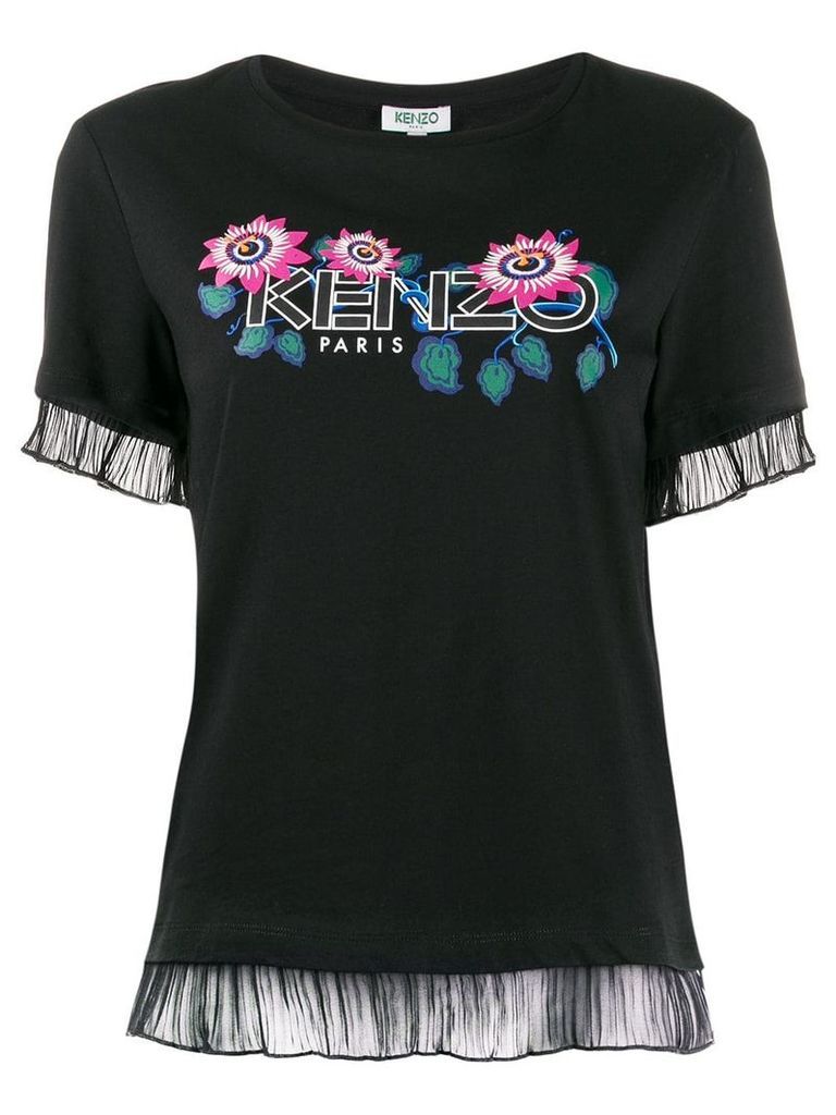 Kenzo floral logo sheer trim T-shirt - Black