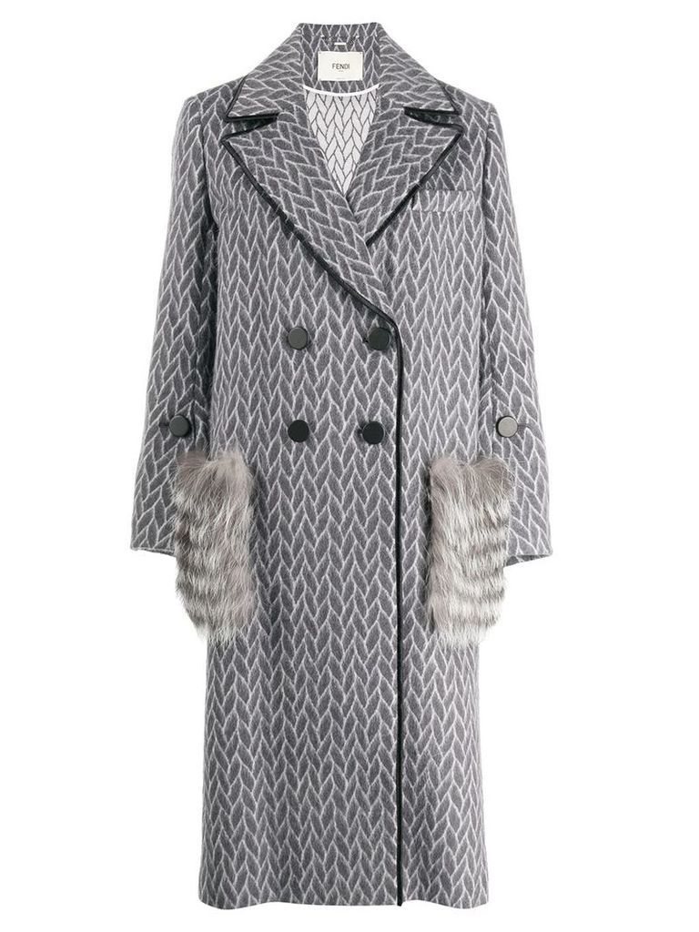 Fendi fur pockets double breasted coat - Grey