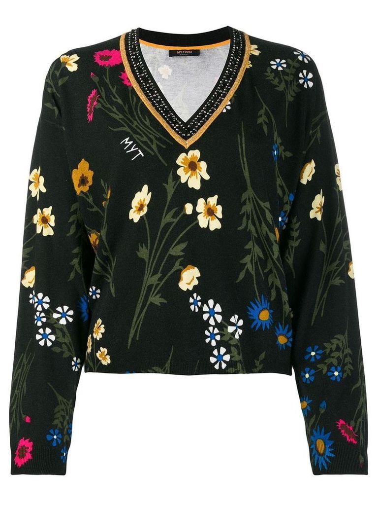 Twin-Set rhinestone-embellished floral jumper - Black