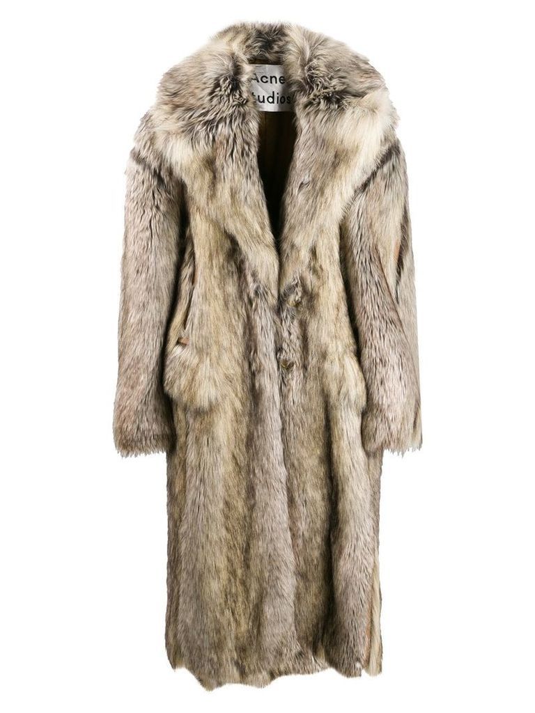 Acne Studios single-breasted faux fur coat - NEUTRALS