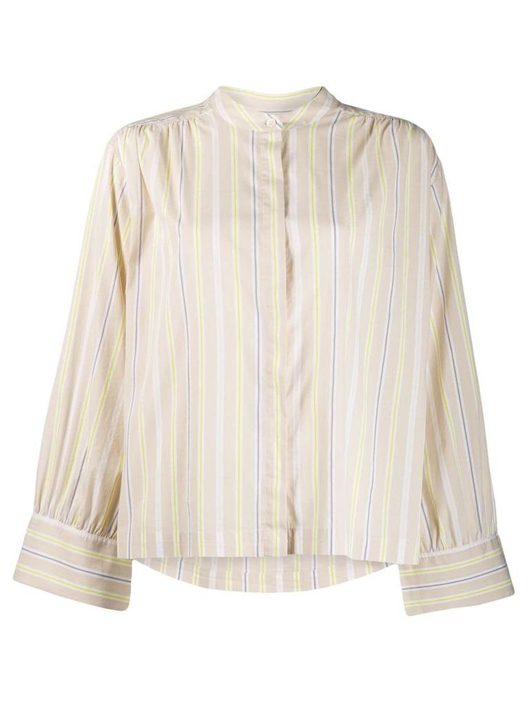 Closed collarless striped shirt - NEUTRALS