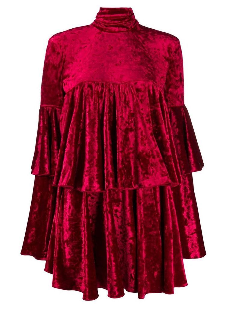 Sara Battaglia ruffled velvet dress - Red