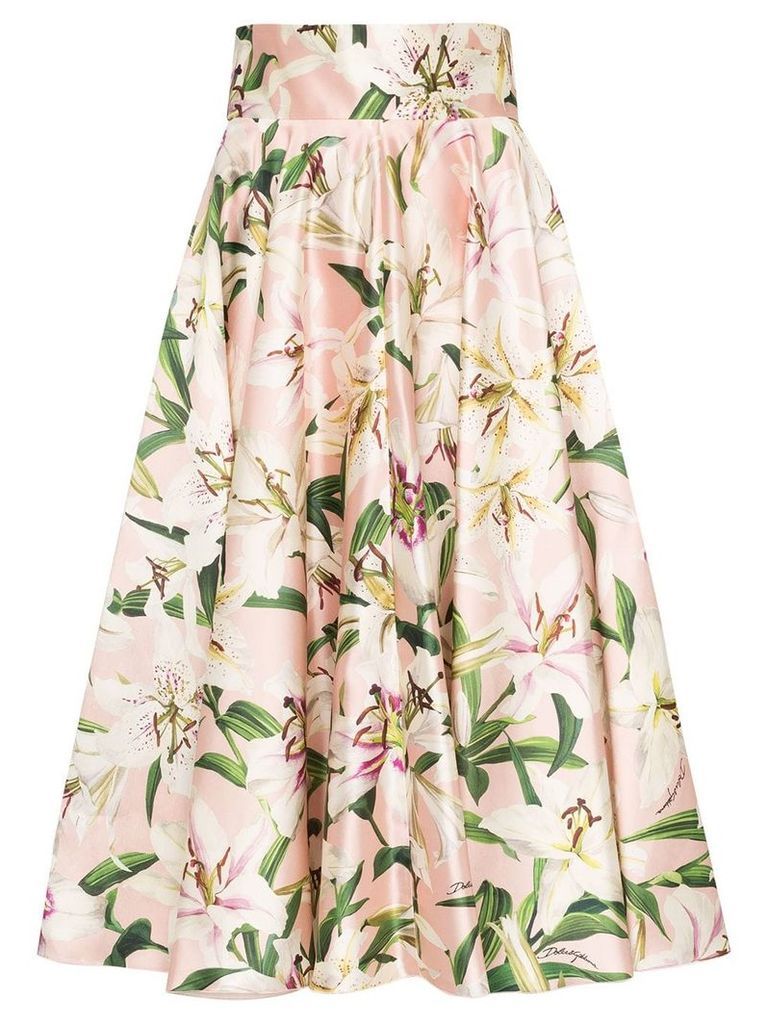 Dolce & Gabbana lily print midi skirt - PINK