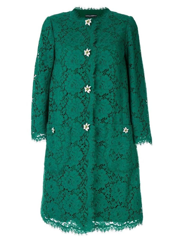 Dolce & Gabbana floral applique lace coat - Green