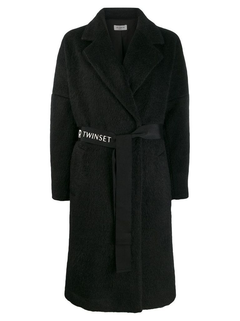 Twin-Set logo belt coat - Black