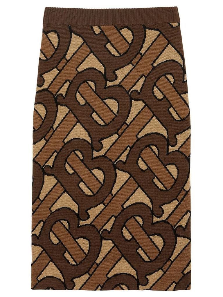 Burberry Monogram Intarsia Wool Pencil Skirt - Brown