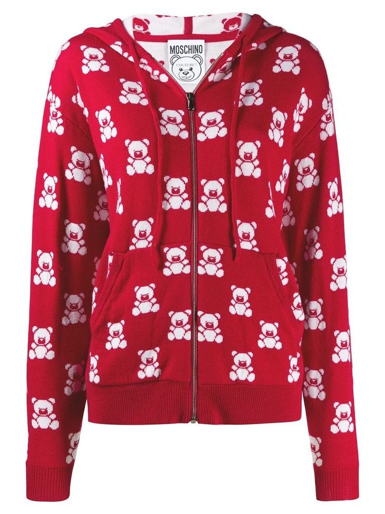 Moschino jacquard teddy bear zipped hoodie - Red