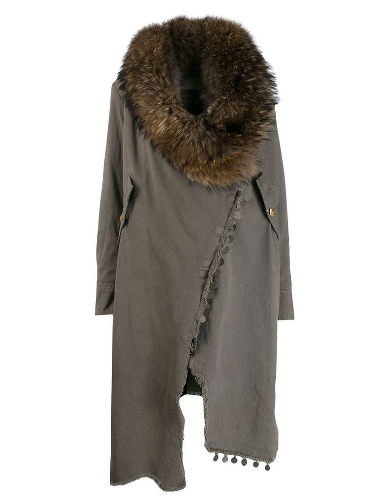 Bazar Deluxe fur collar wrap-around coat - Grey