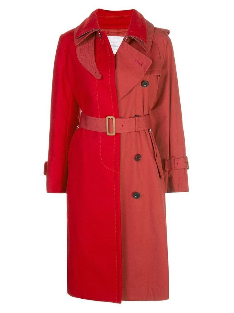 Sacai two-tone trench coat - Red