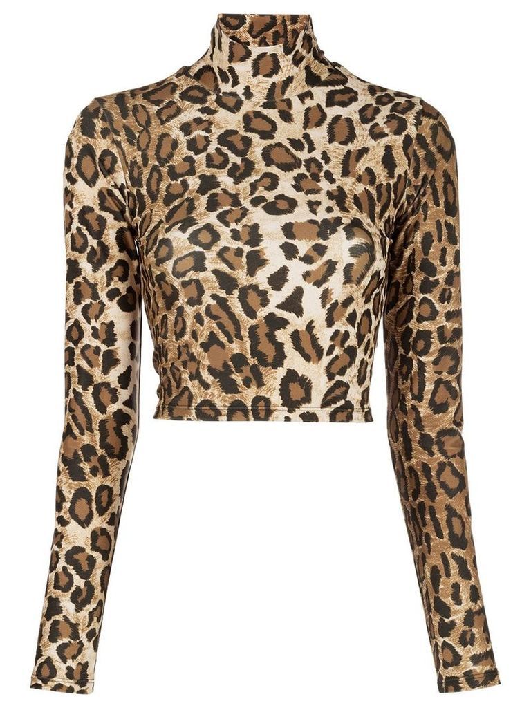 Sprwmn leopard print roll neck top - Brown