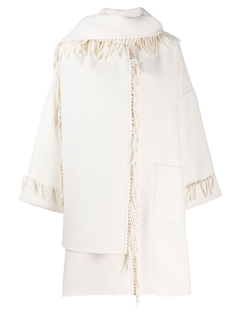 P.A.R.O.S.H. fringed scarf-detailed coat - White