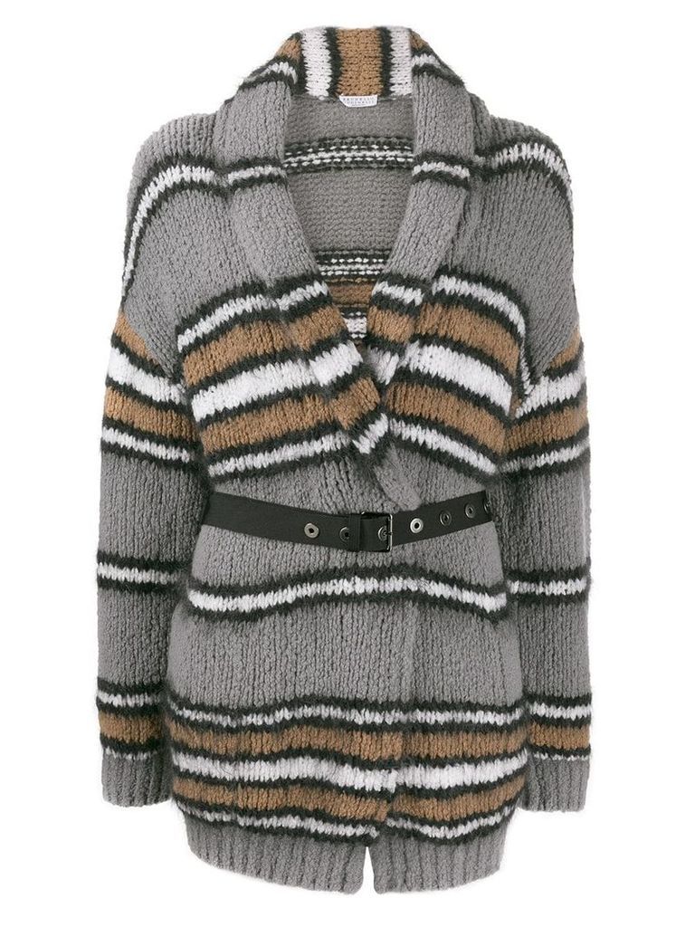 Brunello Cucinelli striped cardi-coat - Grey