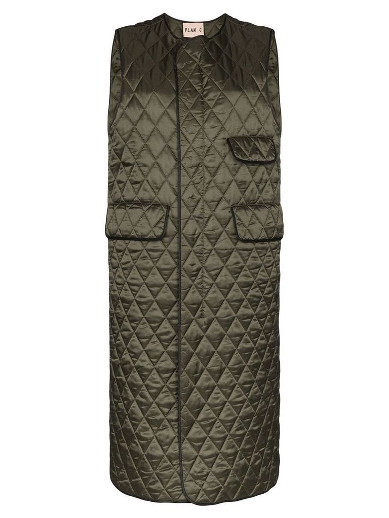 Plan C long quilted gilet - Green