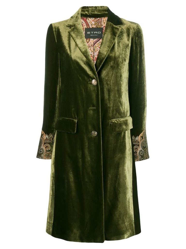 Etro embroidered cuff coat - Green
