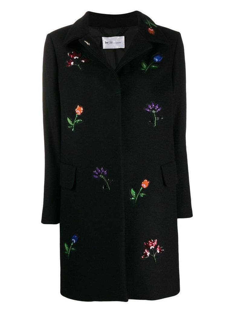 be blumarine flower embroidered coat - Black