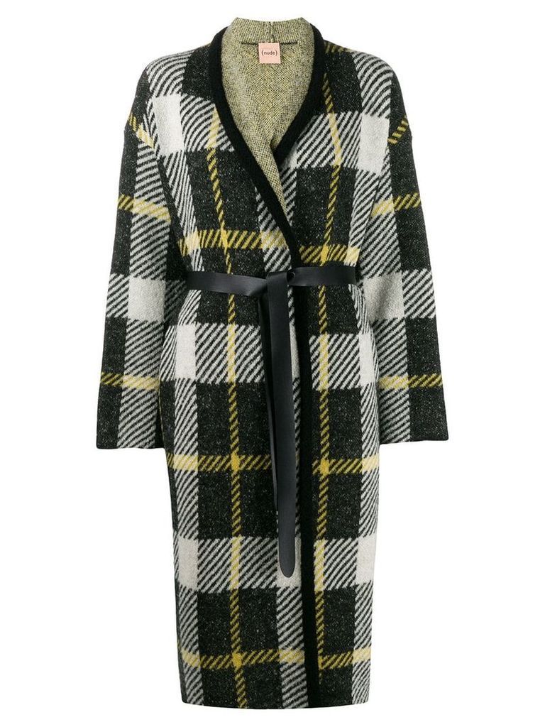 Nude belted checked coat - Green