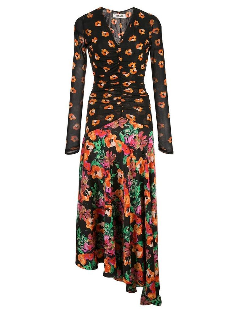 DVF Diane von Furstenberg floral print asymmetric dress - Black