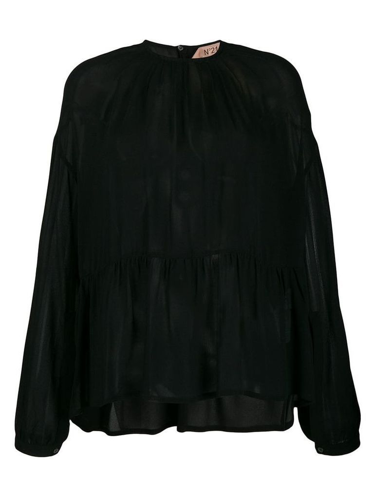 Nº21 lightly pleated sheer blouse - Black