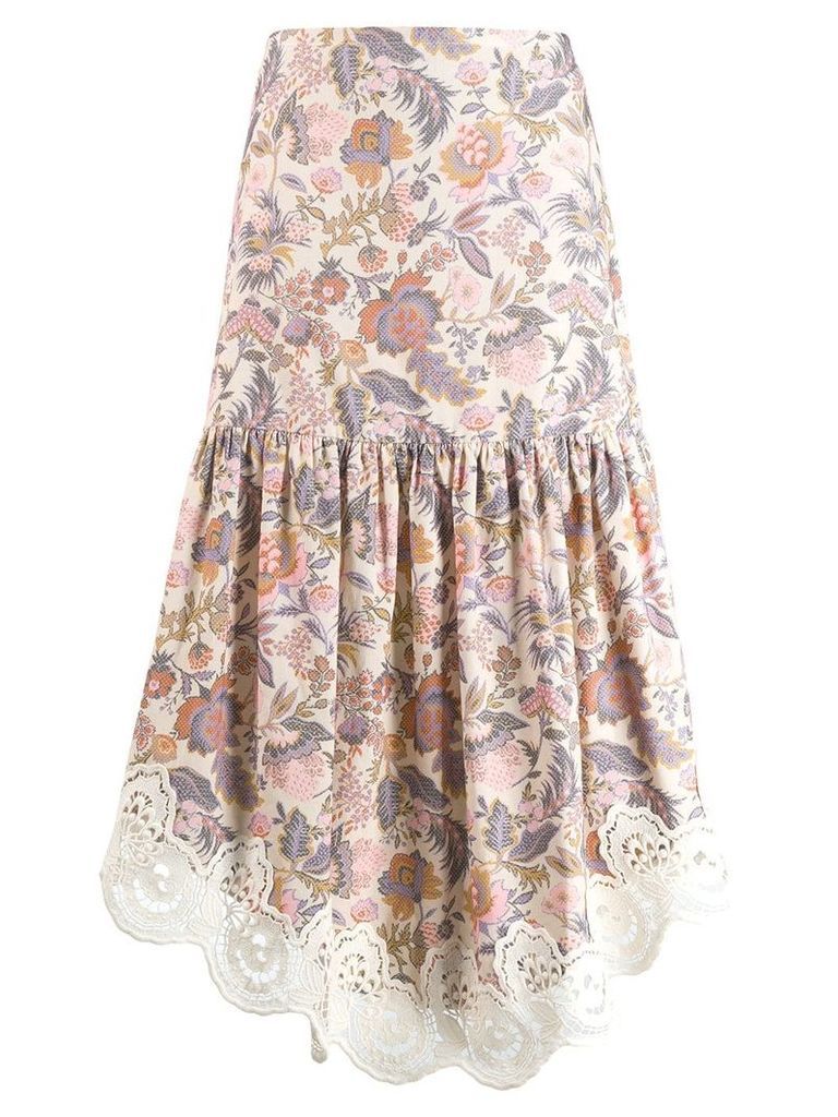 See by Chloé floral print asymmetrical skirt - NEUTRALS