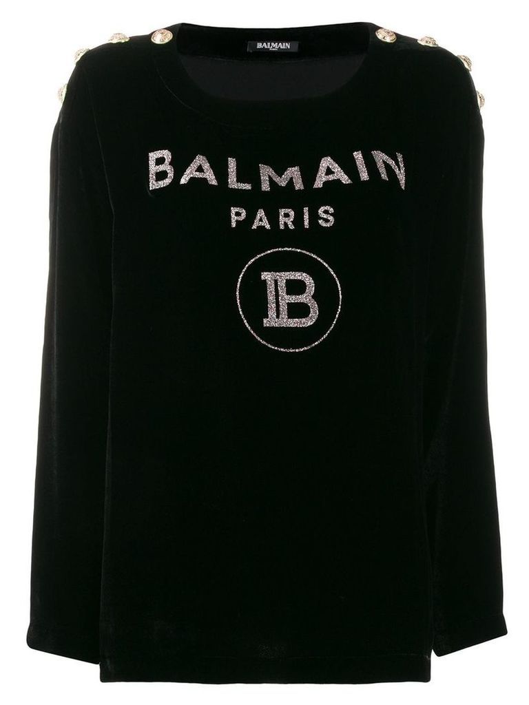 Balmain glitter logo velvet jumper - Black