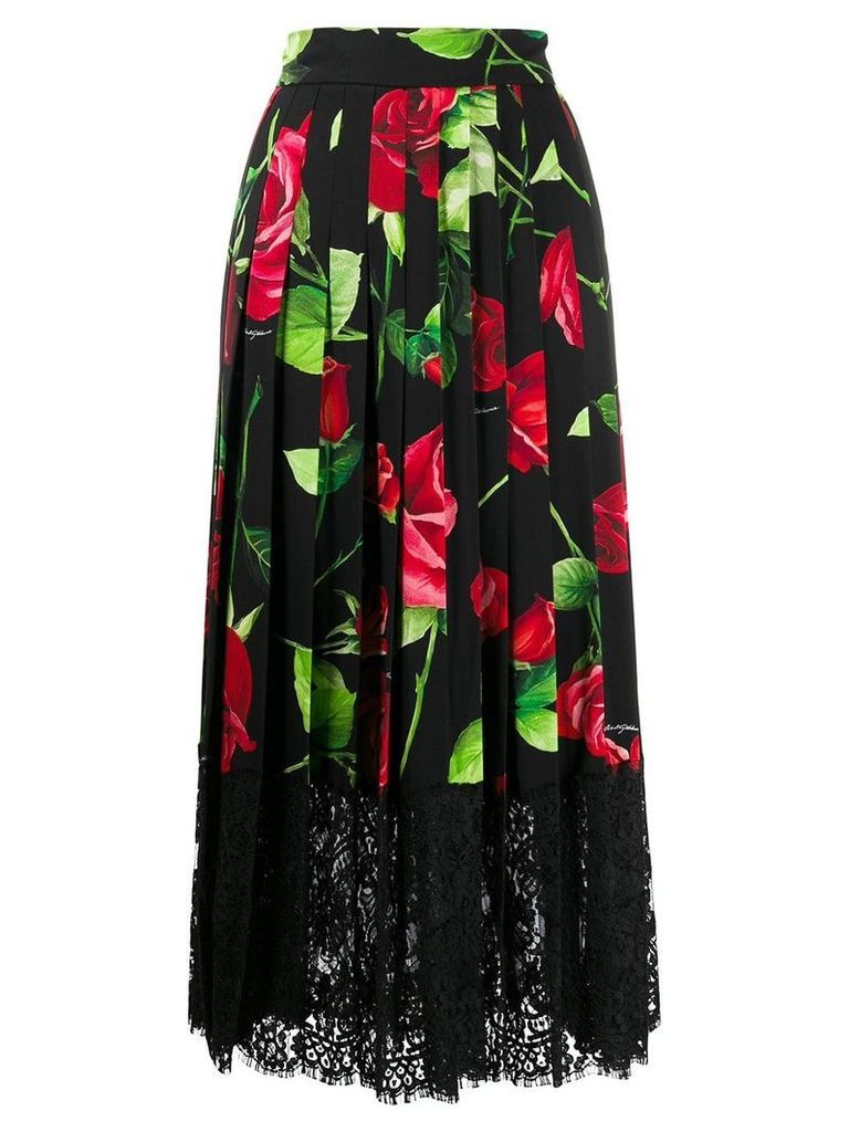Dolce & Gabbana rose print lace insert skirt - Black