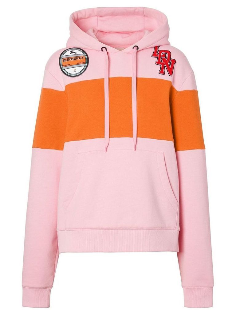 Burberry Logo Graphic Panelled Hoodie - PINK