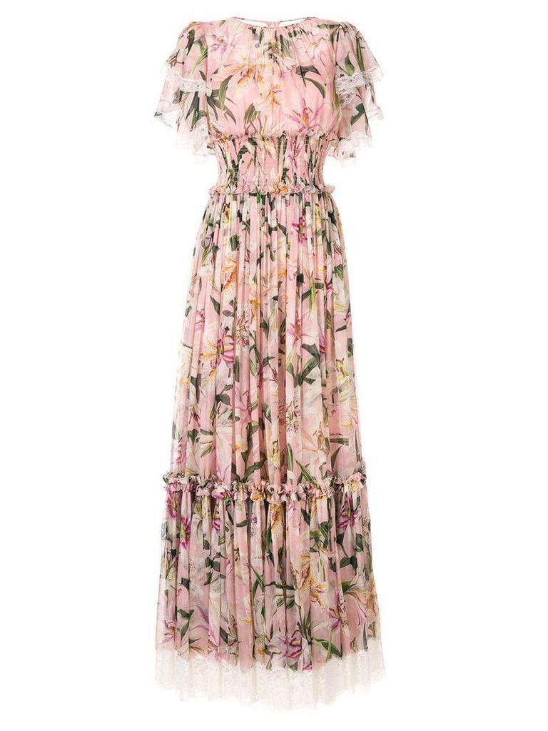 Dolce & Gabbana ruched lilies dress - PINK