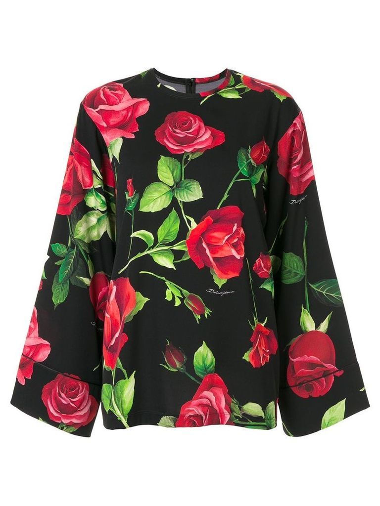 Dolce & Gabbana wide sleeve rose print blouse - Black