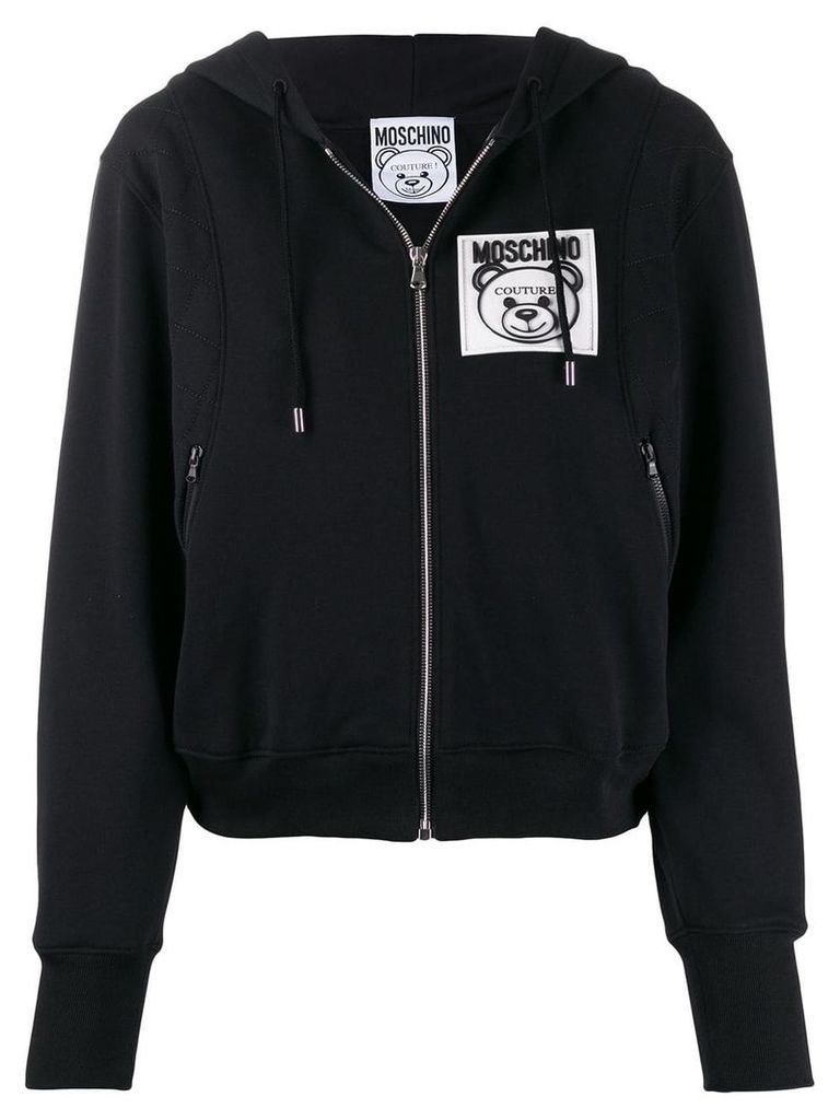 Moschino zip-front logo patch hoodie - Black