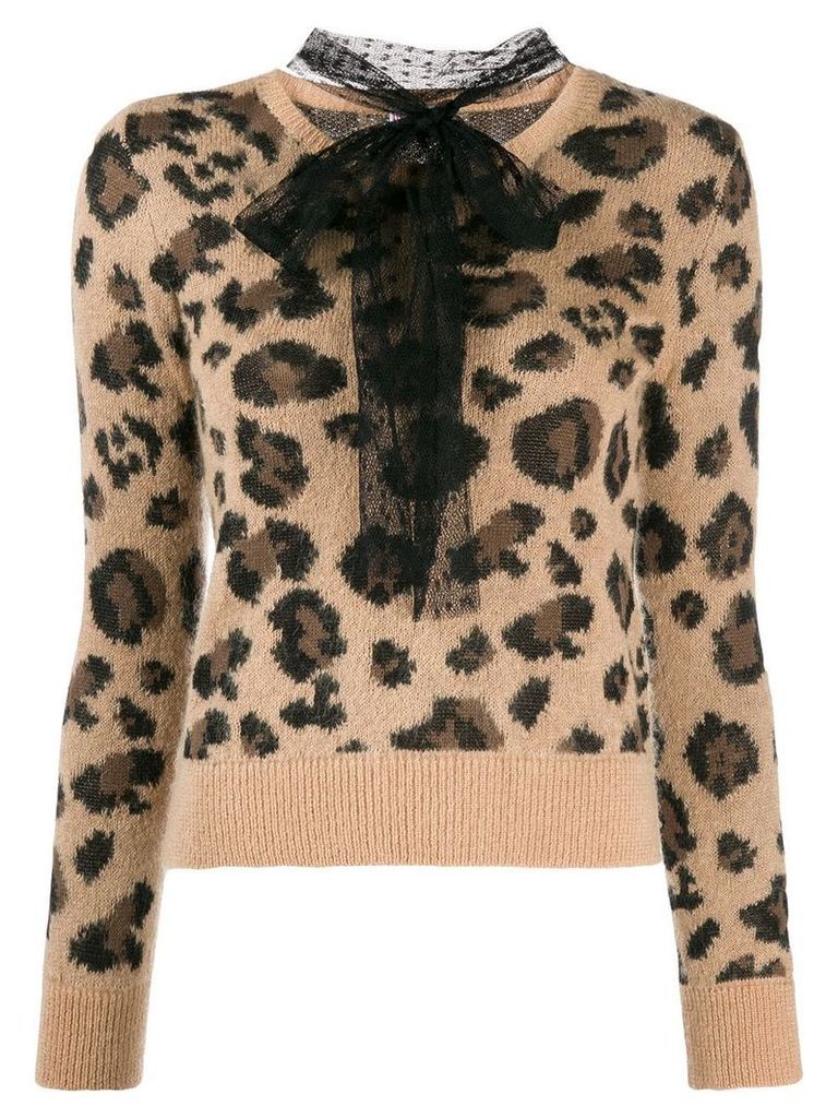 RedValentino pussybow leopard print jumper - Neutrals
