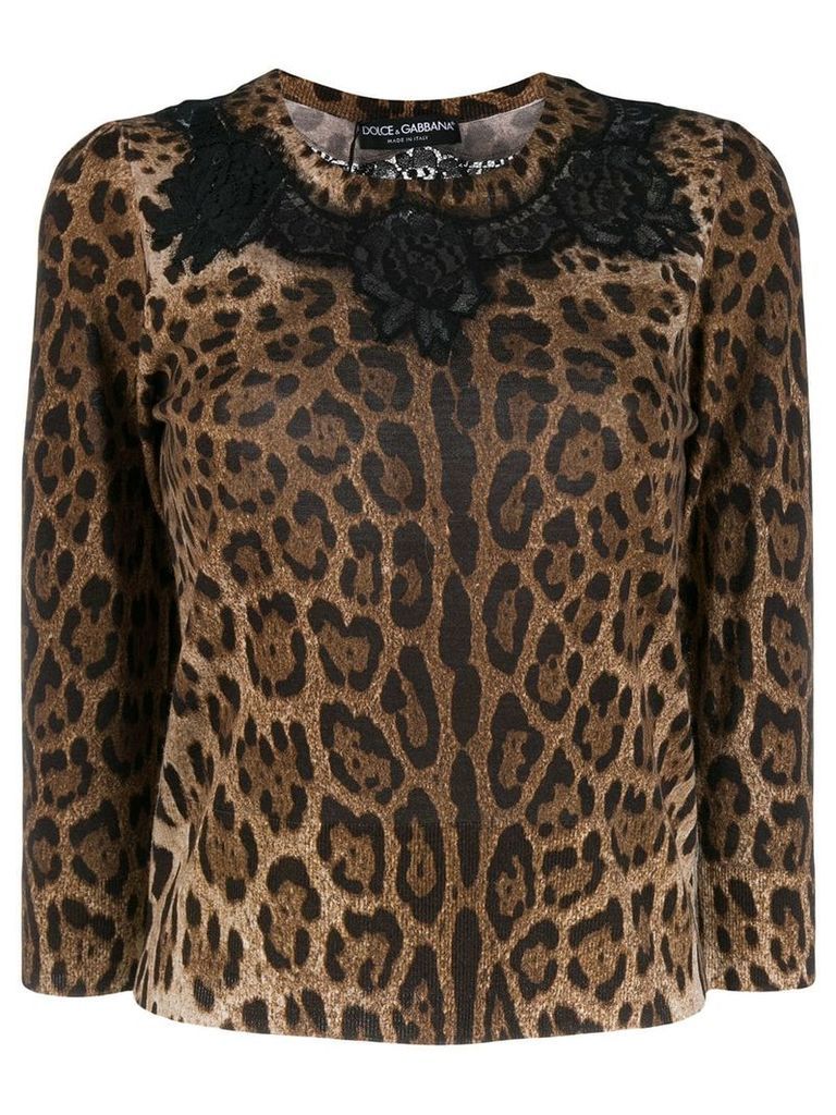 Dolce & Gabbana leopard print lace detailed top - Brown