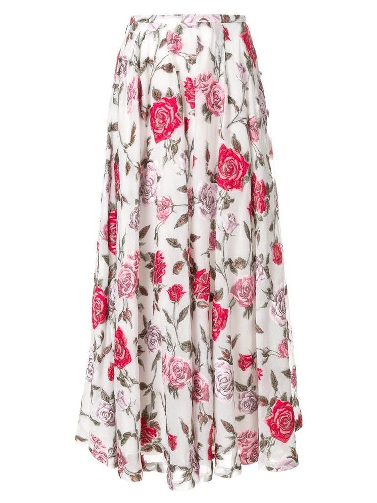Rochas floral embroidered flared skirt - White
