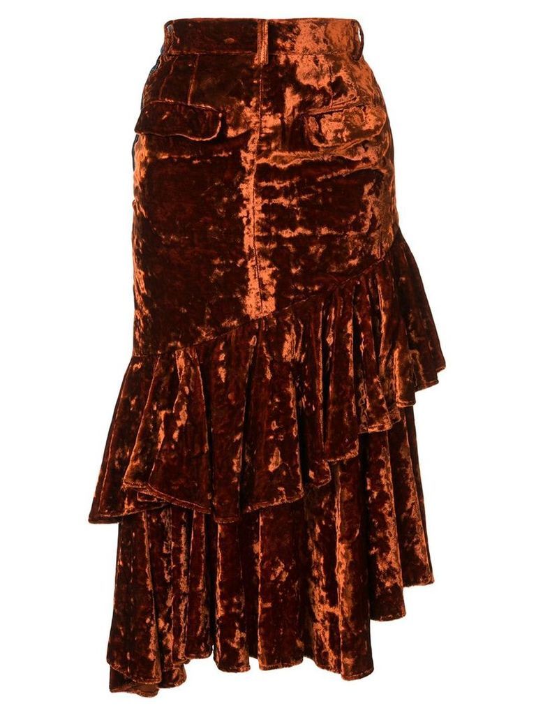 Facetasm denim and velvet midi skirt - ORANGE