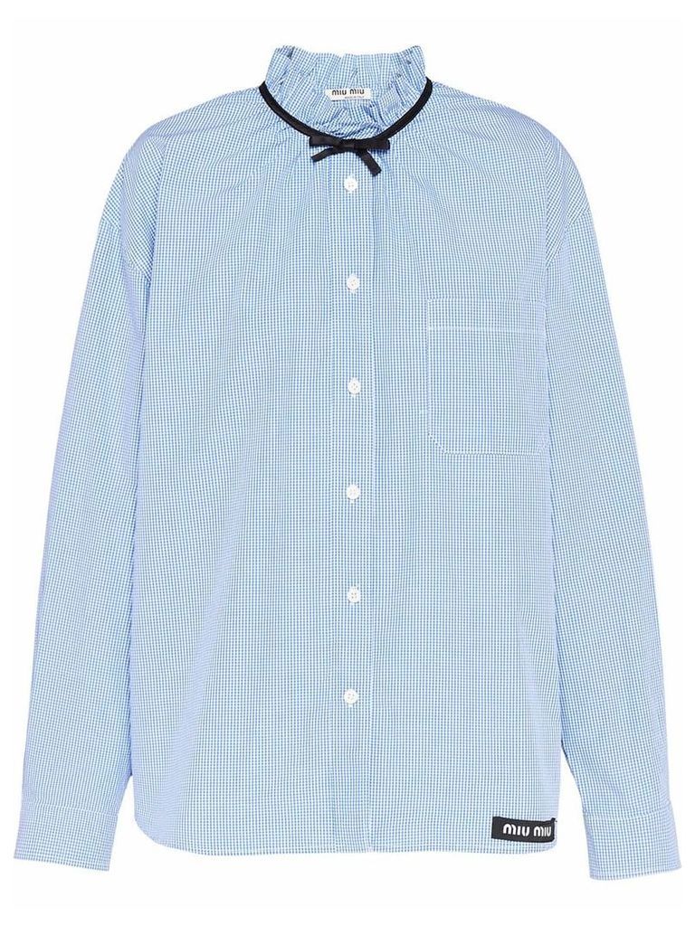 Miu Miu bow detail gingham shirt - Blue