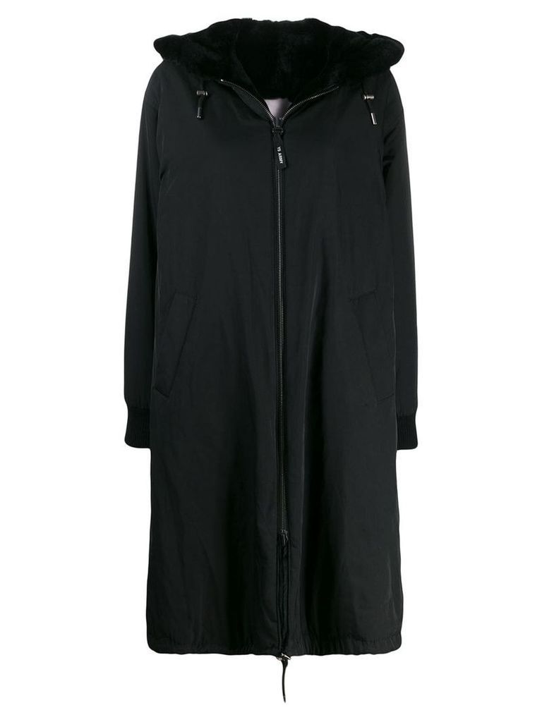 Yves Salomon fur trim oversized coat - Black