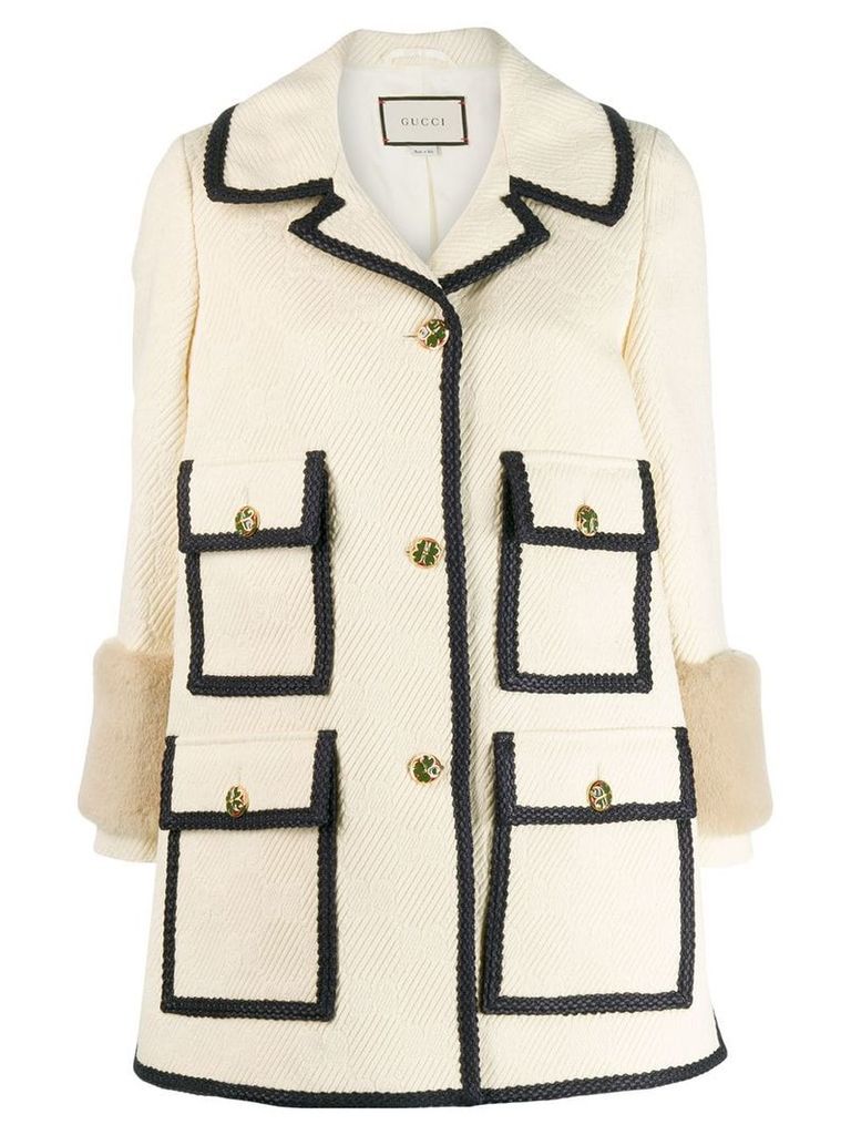 Gucci single-breasted trimmed coat - NEUTRALS