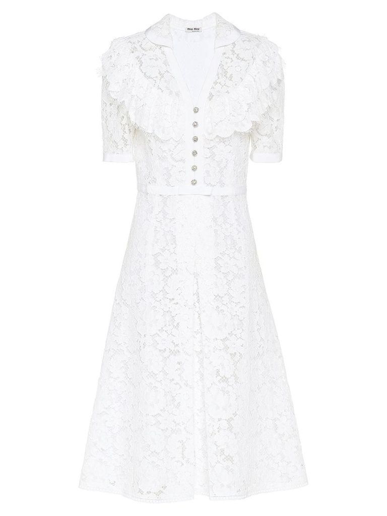 Miu Miu crystal-embellished ruffled dress - White