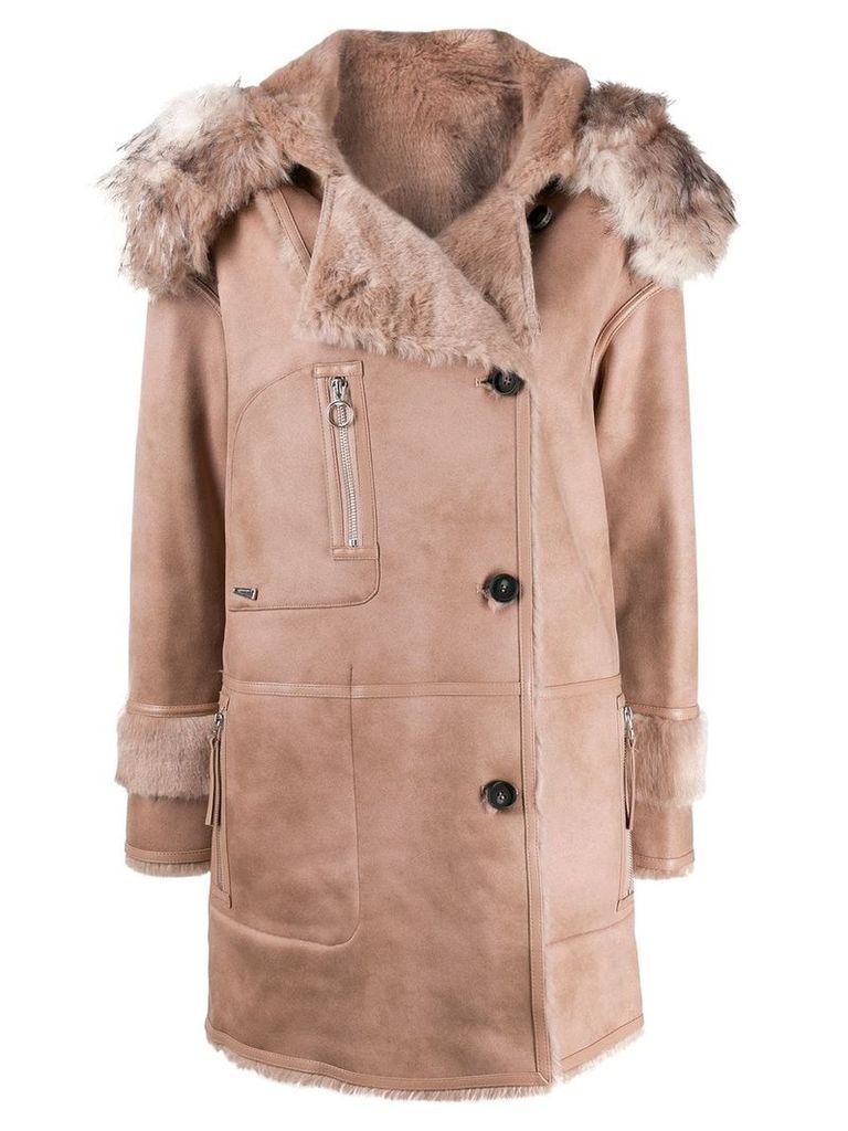 Urbancode fox fur hooded coat - Neutrals