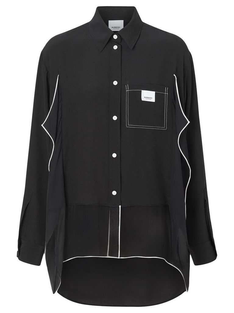 Burberry Piping Detail Crepe De Chine Oversized Shirt - Black