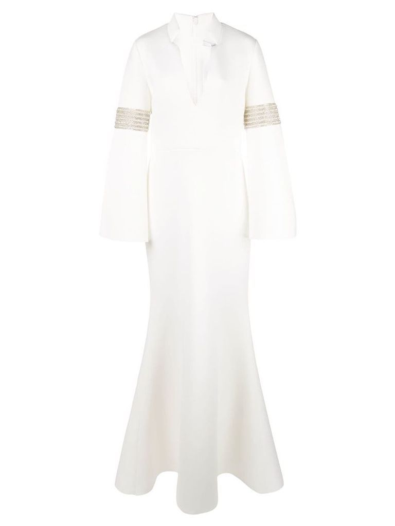 Badgley Mischka Runway Beaded Armband Gown - White