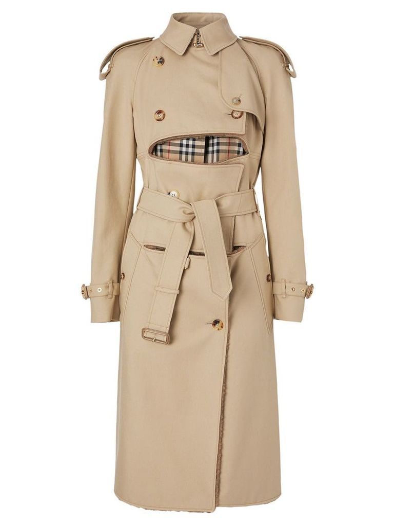 Burberry Deconstructed Shearling Trench Coat - NEUTRALS