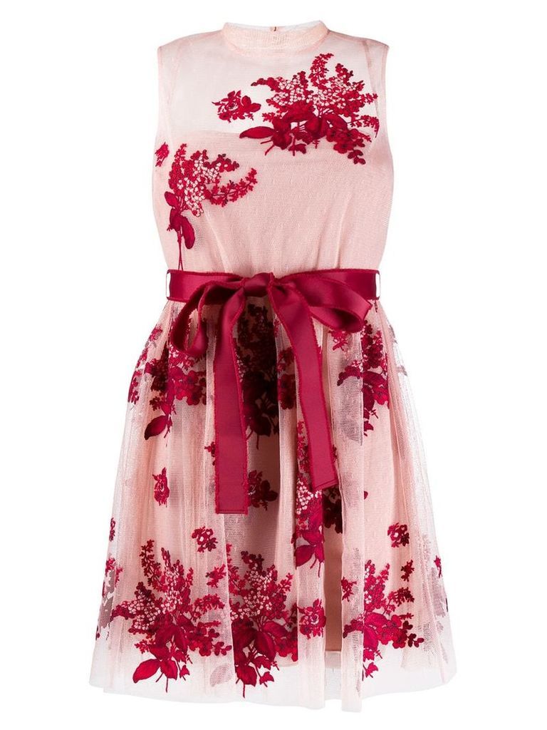 Red Valentino peony embroidered tulle dress - PINK