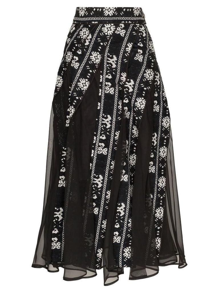 Sacai Fair Isle-panelled midi skirt - Black