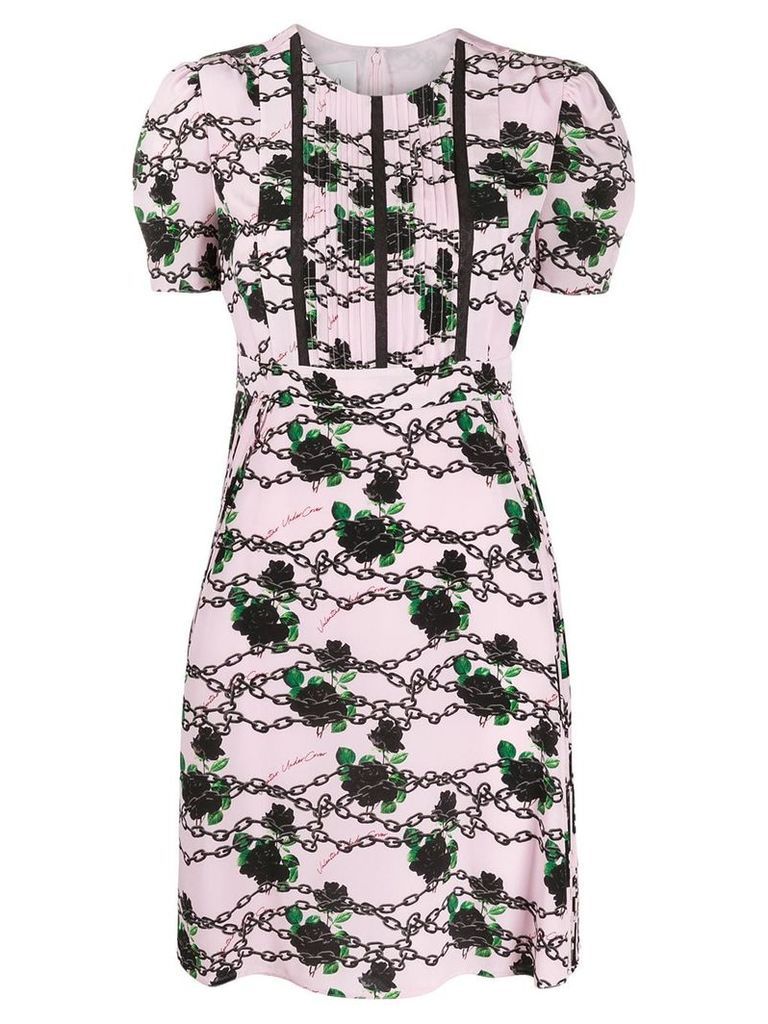 Valentino roses and chains printed dress - PINK
