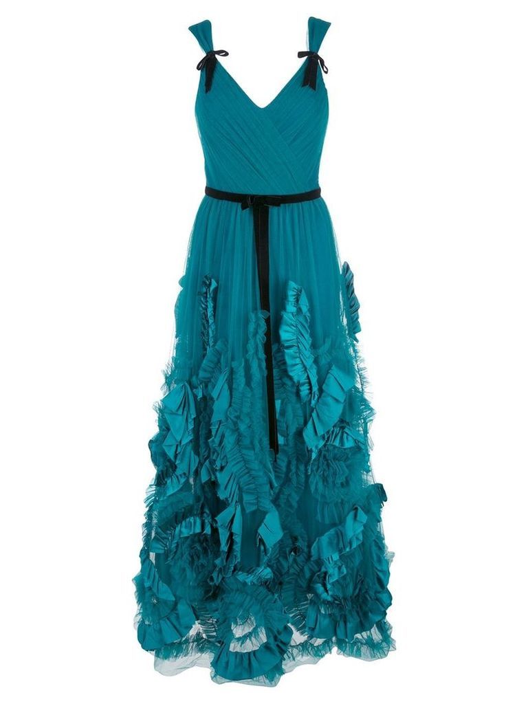 Marchesa Notte mix-media textured tulle tea length dress - Blue