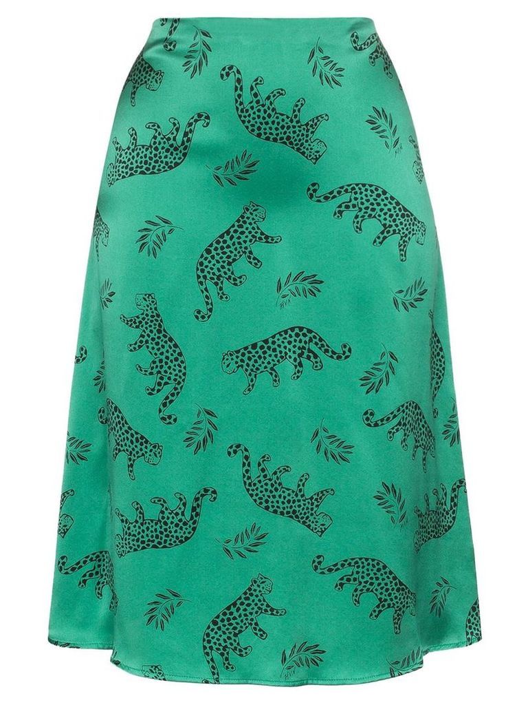 HVN leopard print silk midi skirt - Green